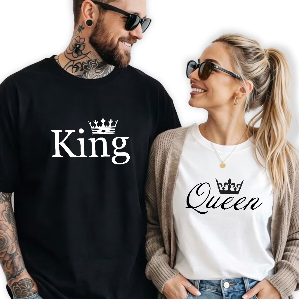 Sada triček pro pár Dárek k Valentýnu Výročí Queen & King Vel L