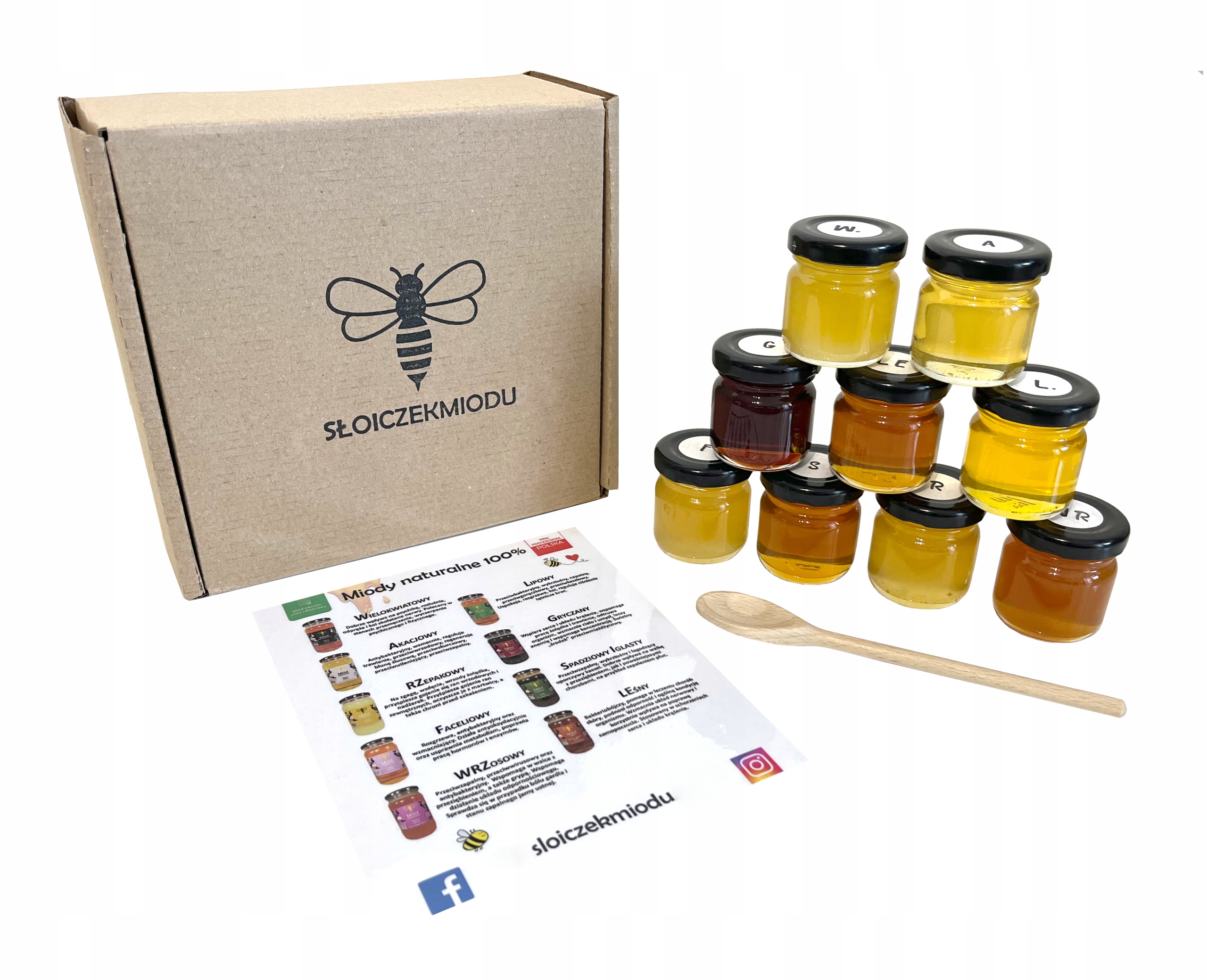 Levně Sada Medů 9x50g Dřevěná Lžíce Průvodce MiodzioBOX jako dárek