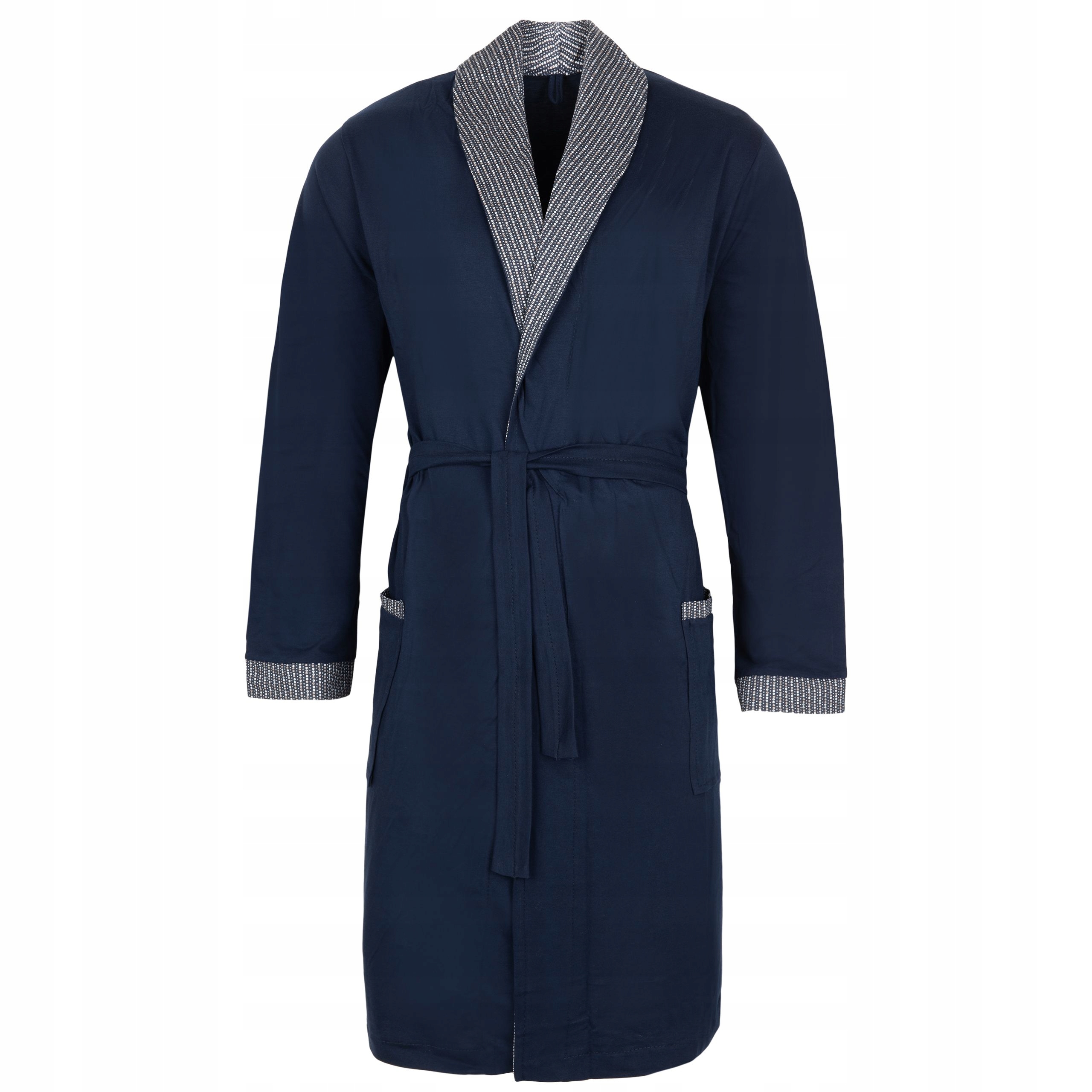 SZLAFROK MĘSKI CIENKI BAWEŁNA GRANATOWY XL A129