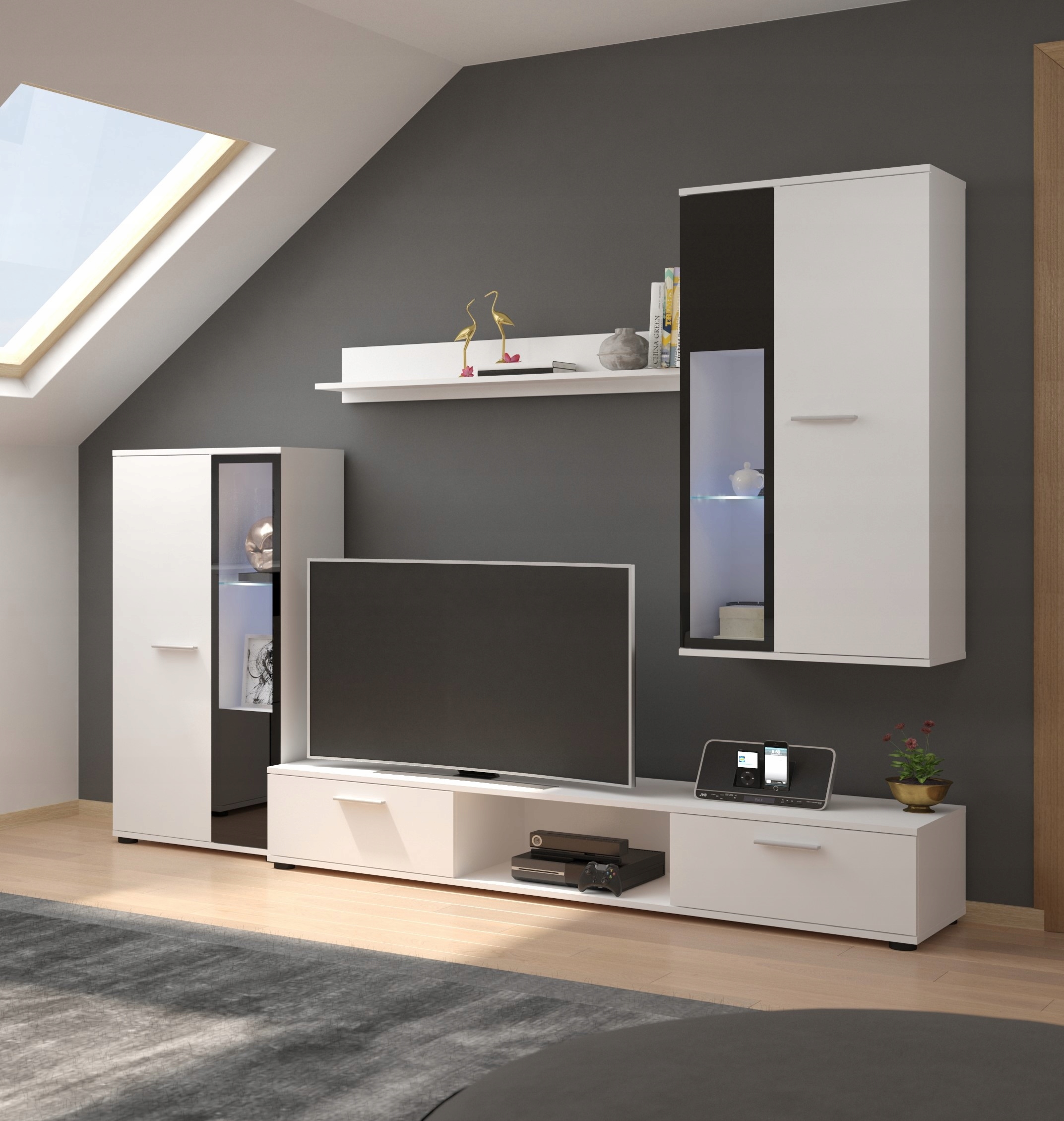 Moderní Nábytková Stěna Rtv nábytek Obývací pokoj Pro Mládež Lucy Elegantní Sklo