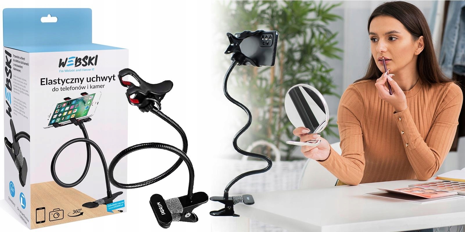 Długi Elastyczny Uchwyt na Telefon Smartfon Klips 360 do Biurka Stan opakowania oryginalne