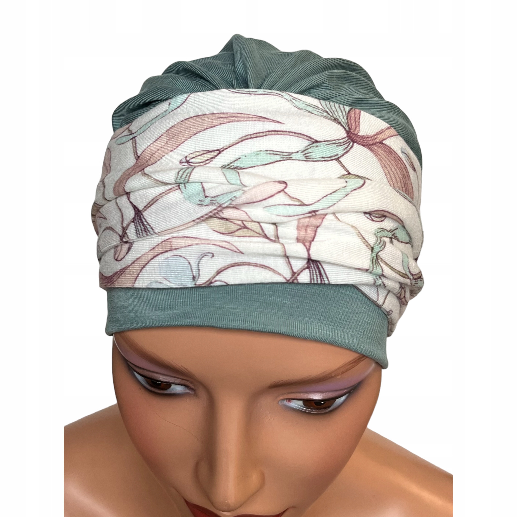 Turban damski wiosenny Lena mięta-419 chusta miękka także po chemioterapii Marka Eva Design