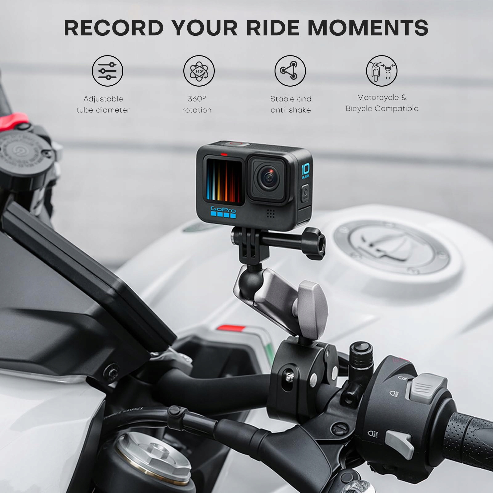 Uchwyt Kamery Rowerowy 360° Podwójna Klamra Do GoPro Hero Sport REYGEAK — miniatura 6