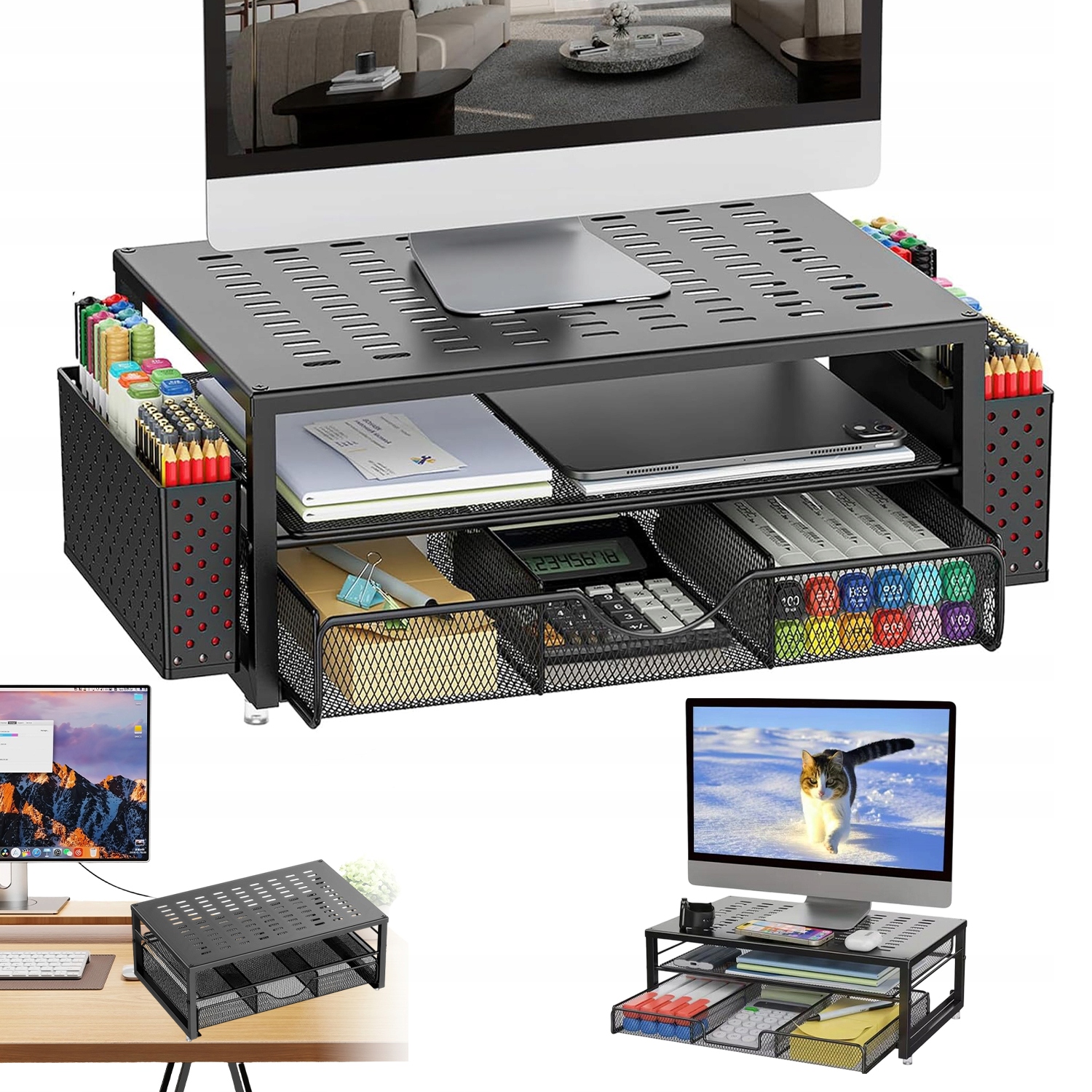 Podstavec Zvyšující Výšku Pro Monitor Počítač Tiskárny Notebooku Černý