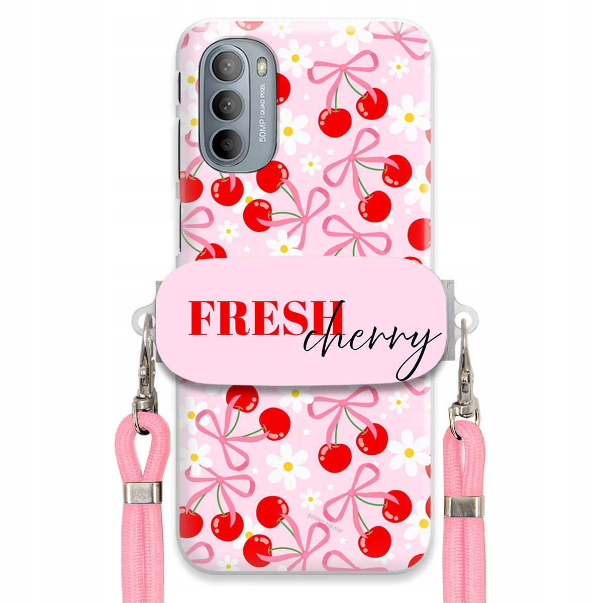 Pouzdro pro Motorola G31 4G Case Držák Šňůrky Růžová Fresh Cherry Kokardy