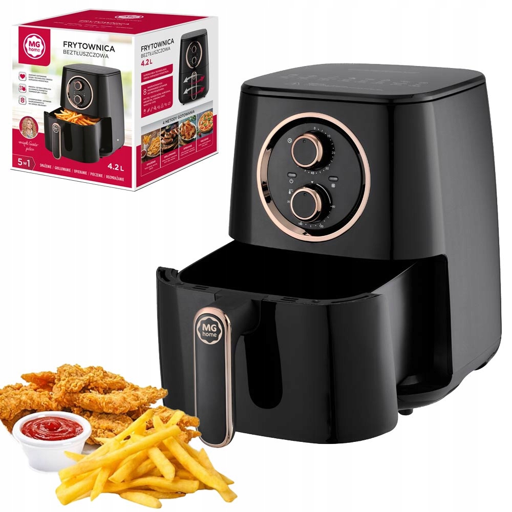 Horkovzdušná Fritéza Air Fryer Fritéza 4,2L 1400W Velký Košík 5V1