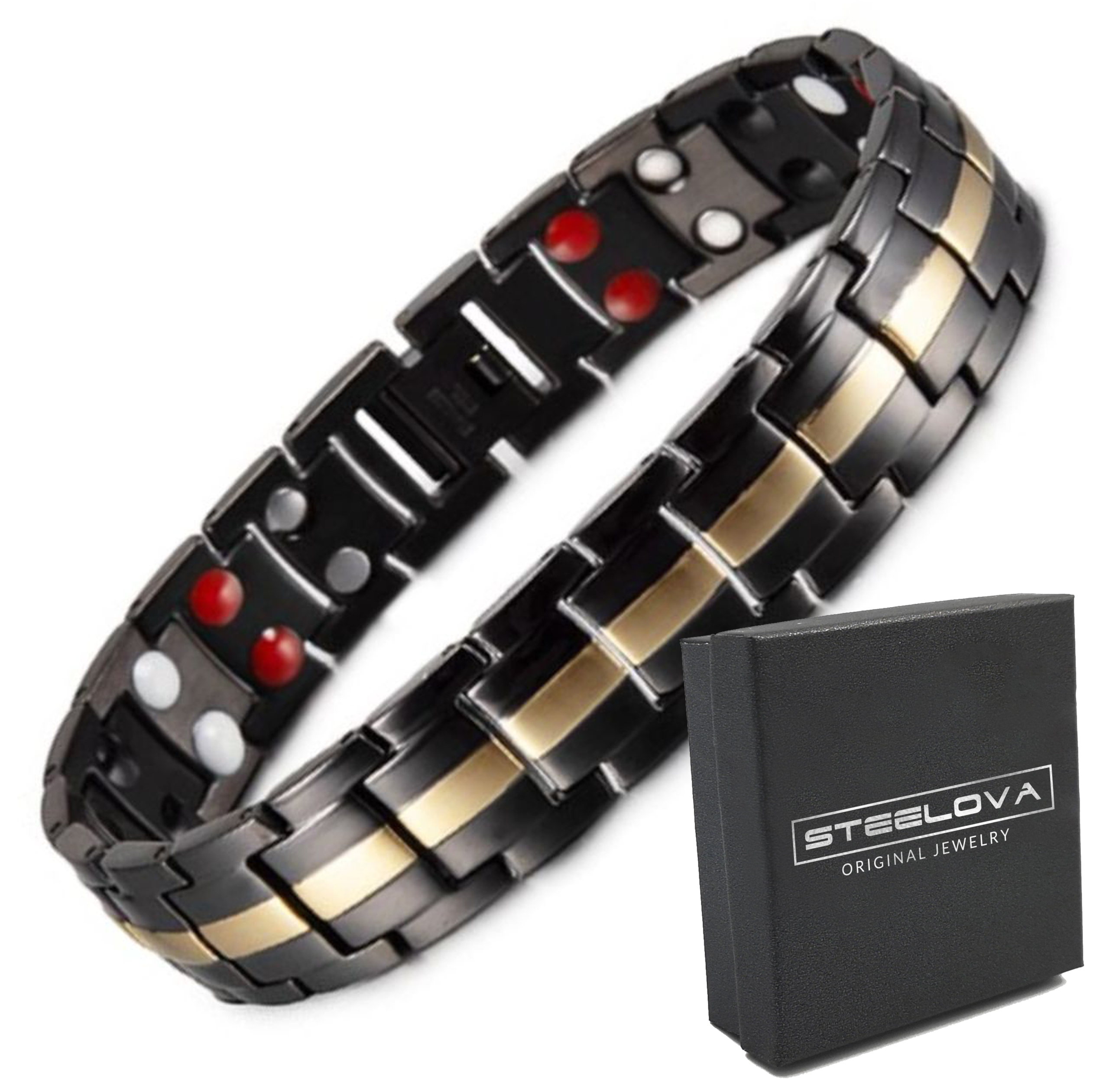 Magnetický Náramek Zlato-černý Elegantní Ocel