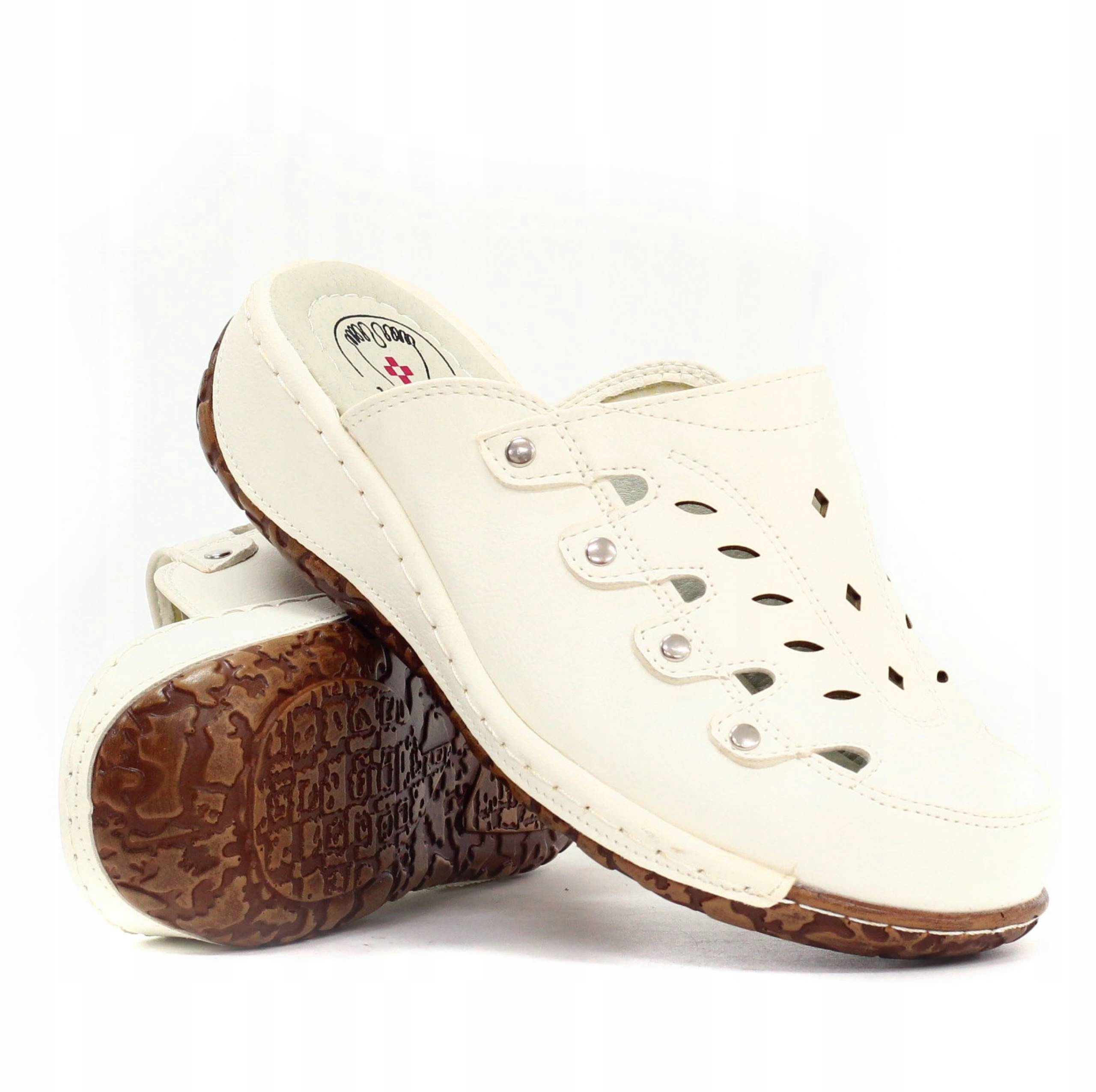 ORTOPEDYCZNE KLAPKI DAMSKIE LEKKIE SZYTE SKÓRA Materiał zewnętrzny inny