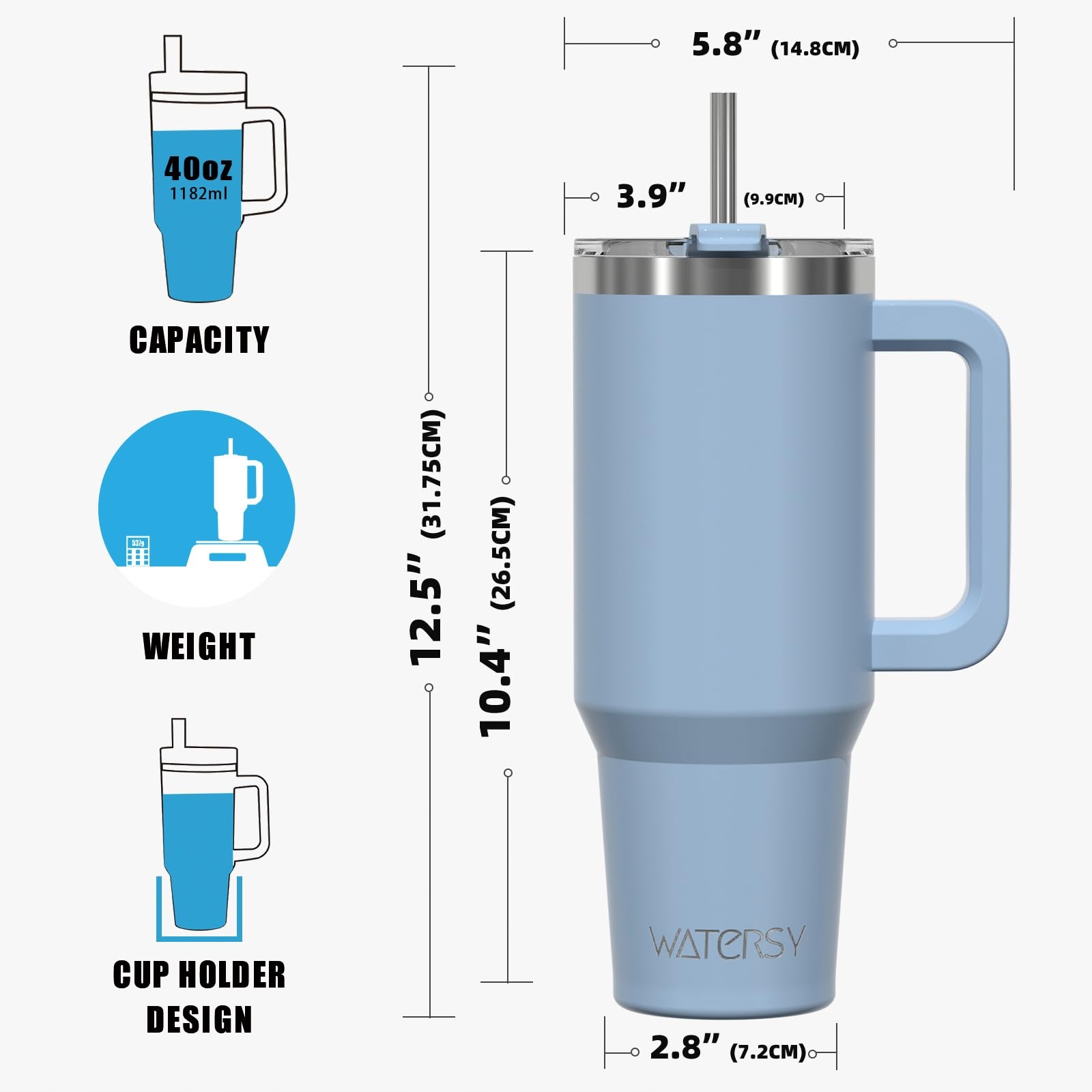 WATERSY KUBEK TERMICZNY STAL NIERDZEWNA Z UCHEM I SŁOMKĄ 1182ML — miniatura 8