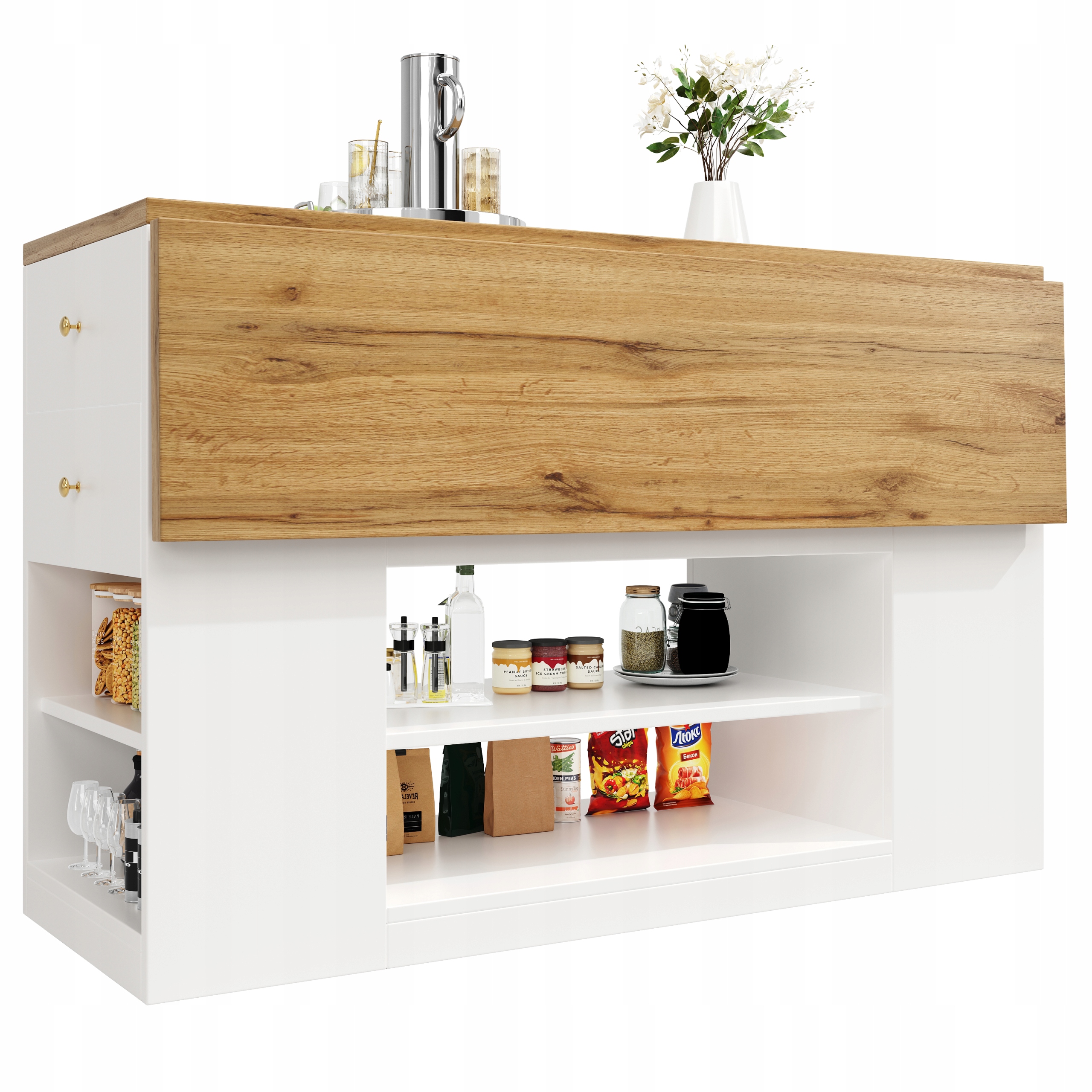 Wyspa kuchenna z szufladami, biała