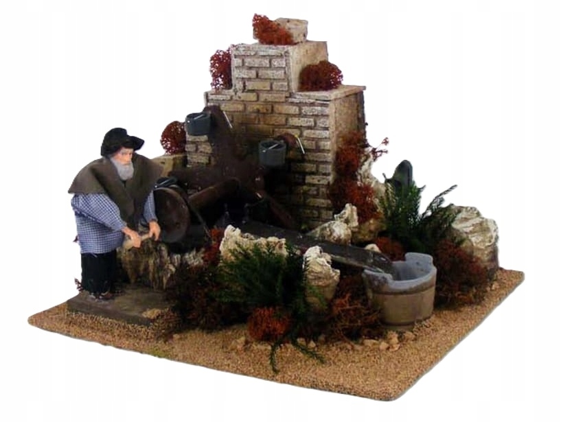 Pohyblivá Figúrka Do Šopky Staruszek otáča vodným kolesom na postavy s výškou 12 cm