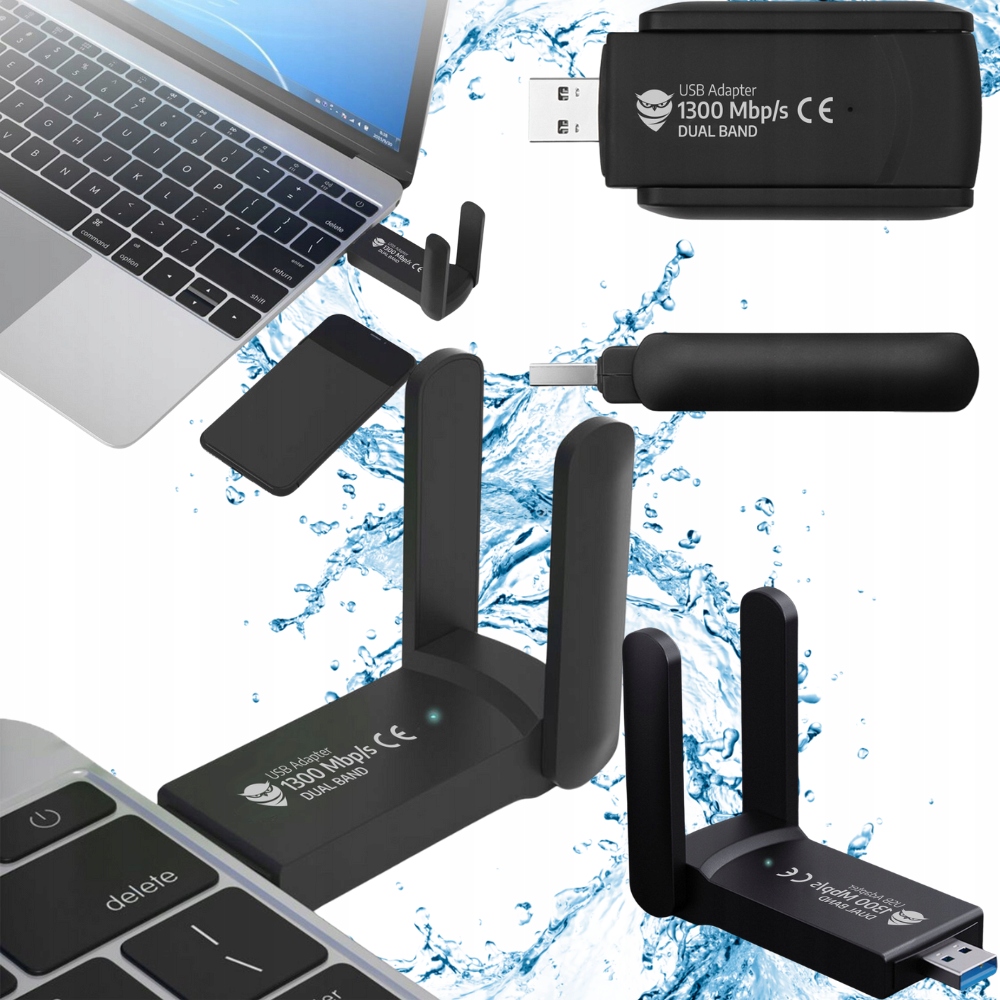 EXTERNÍ SÍŤOVÁ KARTA WI-FI ADAPTÉR 1300MBPS 2.4 GHz/5 GHz USB 2 ANTÉNY ...