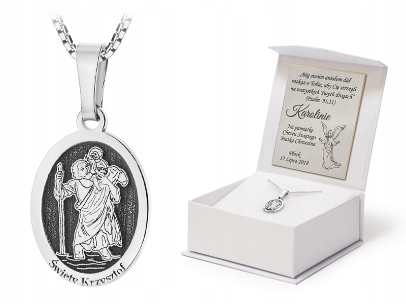 Stříbrný Náhrdelník Kostka 40 cm ryzost 925 Svatý Kryštof Gravírování