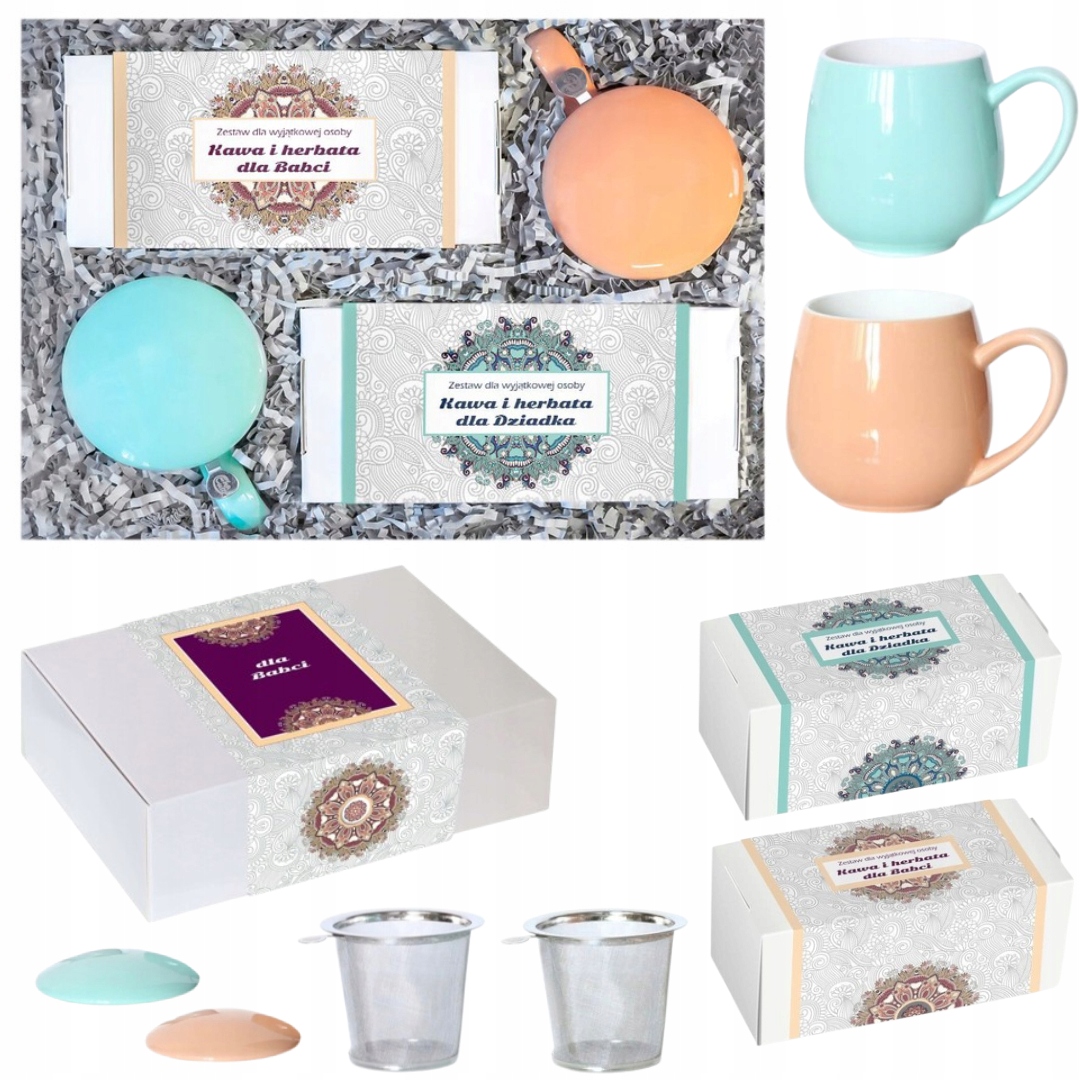Levně Dárková sada pro babičku dědečka s kávou a hrnky s konvičkami