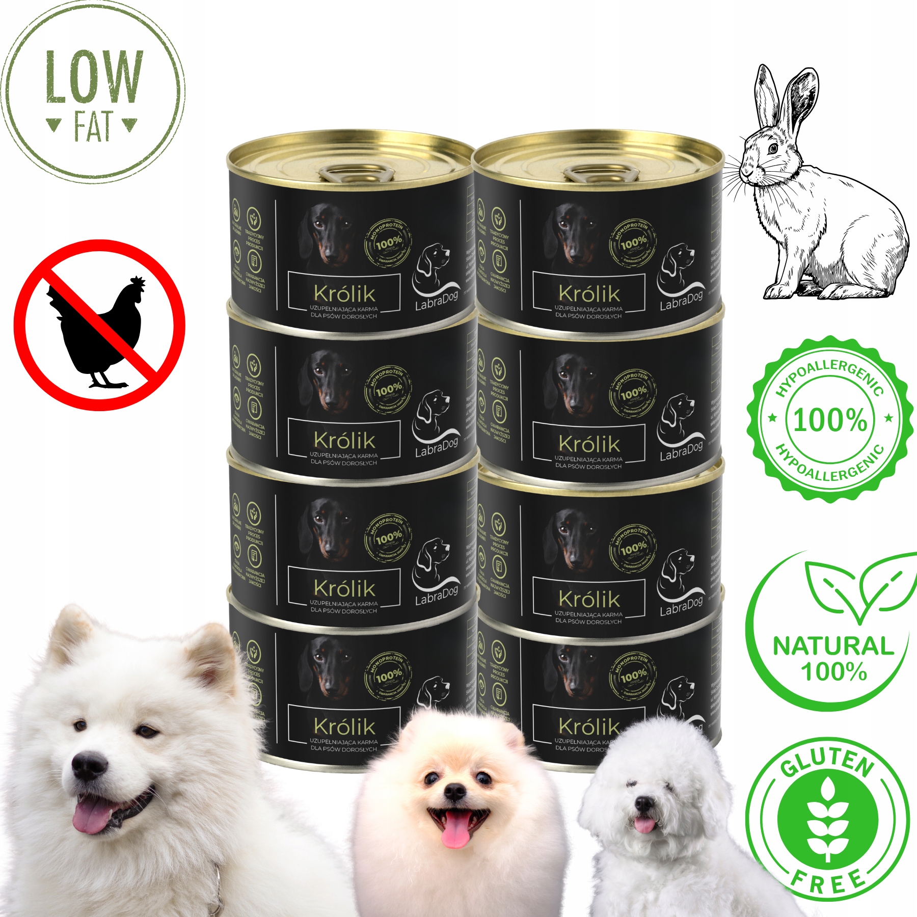LabraDog Superfood Hypoalergenní vlhké krmivo Králík 100% proti alergiím 8x200g