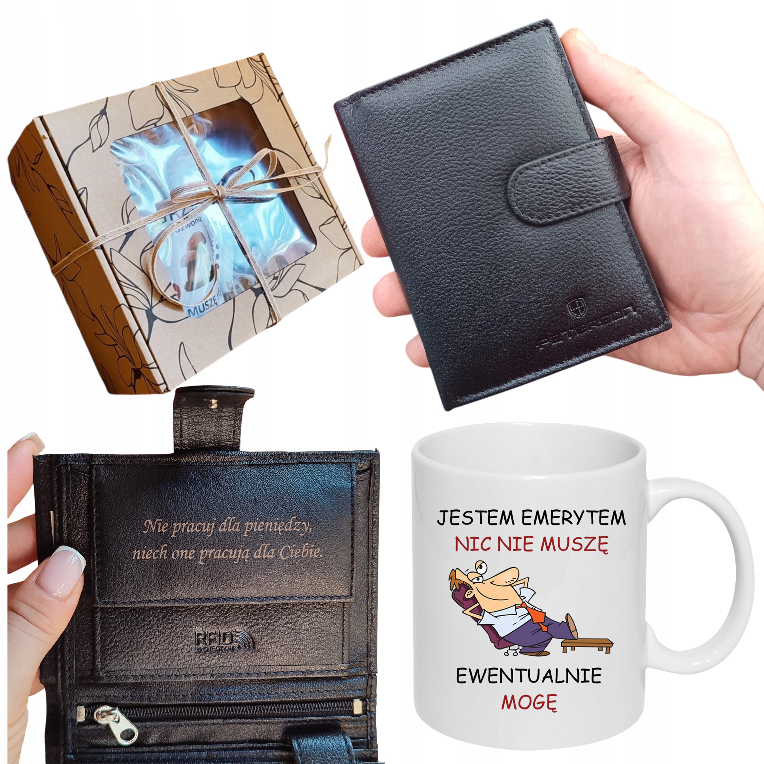 Dla Emeryta Męski Skórzany Portfel Z Grawerem Peterson Kubek Grawer