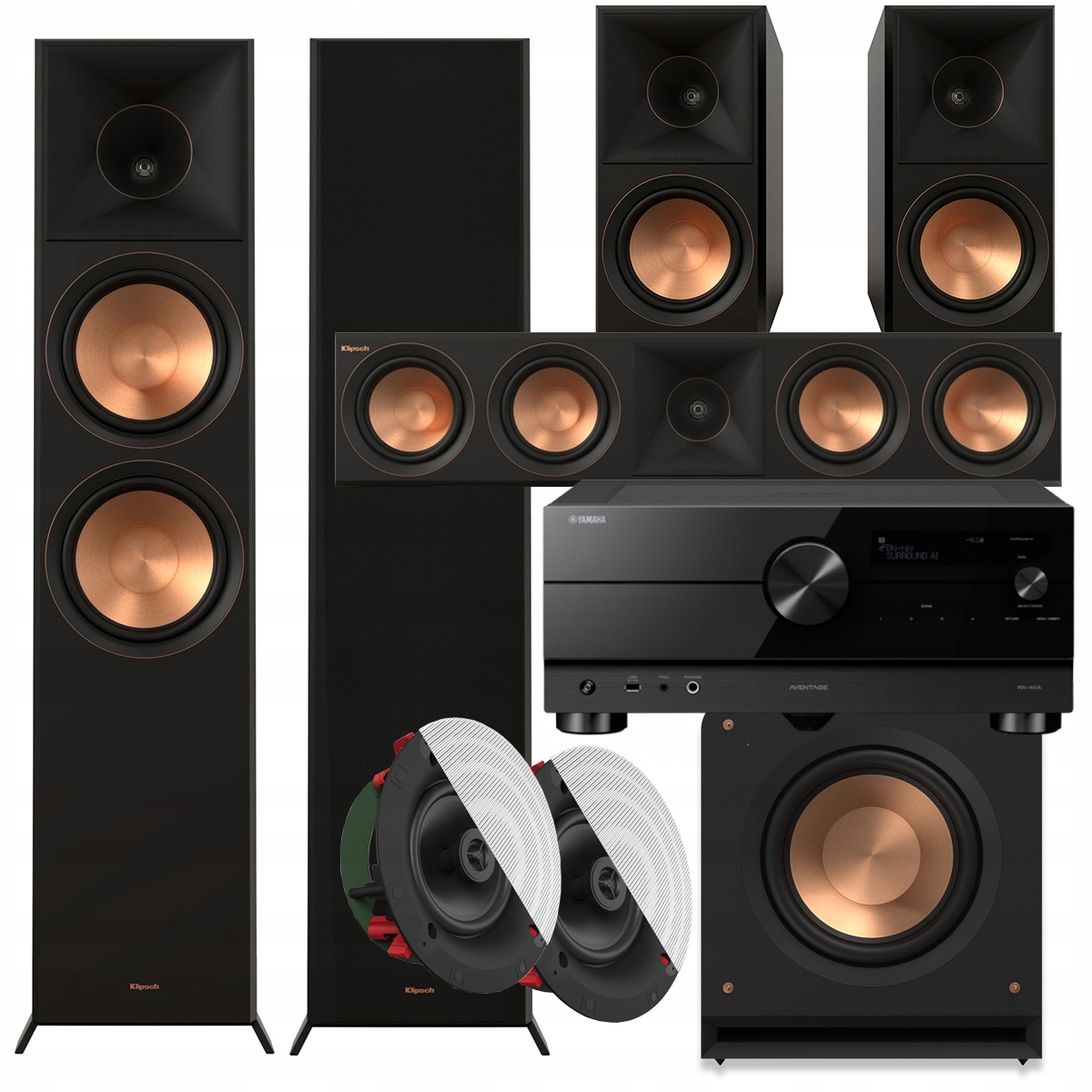 Klipsch RP-8000F II + RP-600M + RP-504C + CS-18 + RP-1200SW + YAMAHA RX-A6A