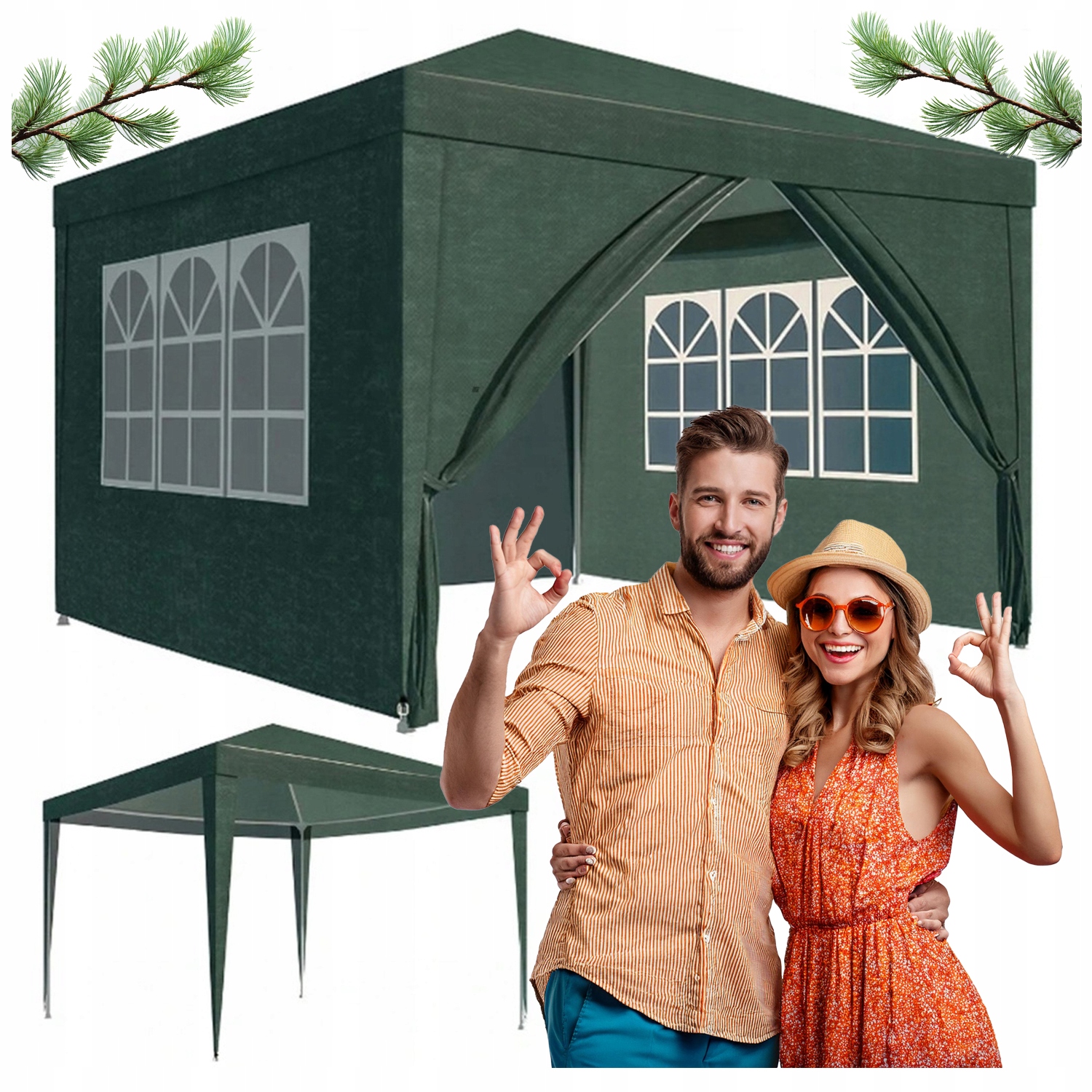 Stabilní Stan Zahradní obchodní pavilon 4 boční stěny 3x3 Voděodolný