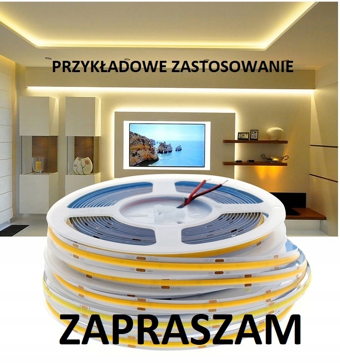 TAŚMA COB LED 12V 48O DIÓD 1M. ZASILACZ NEUTRALNA Długość 1 m