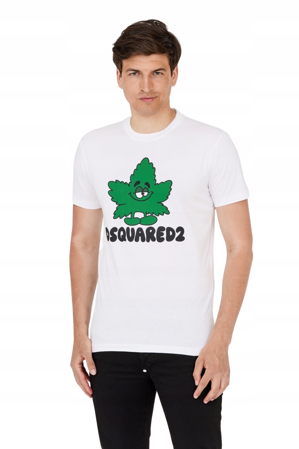 DSQUARED2 Bílé tričko se zeleným listem L