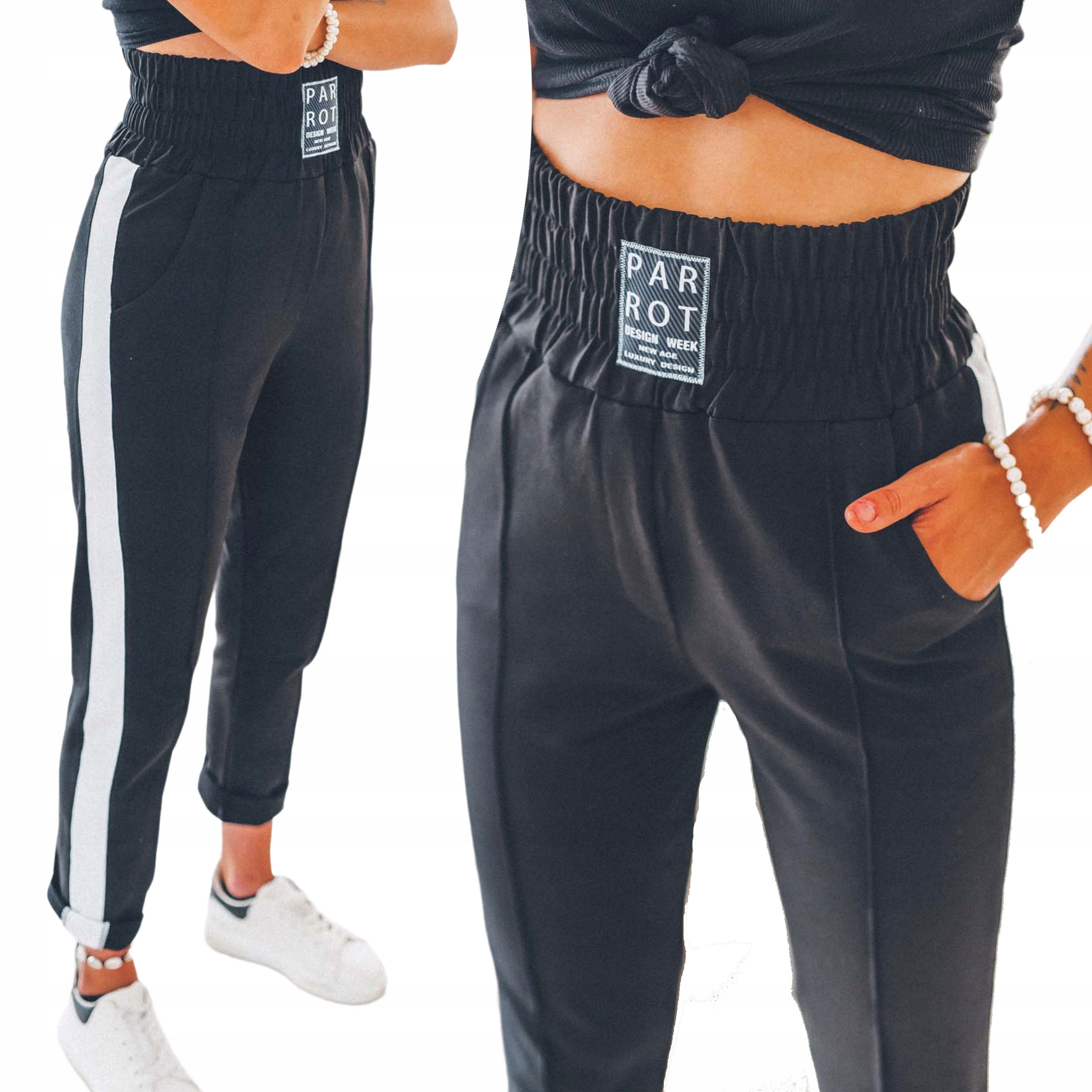

Czarne bawełniane dresowe spodnie damskie fit L