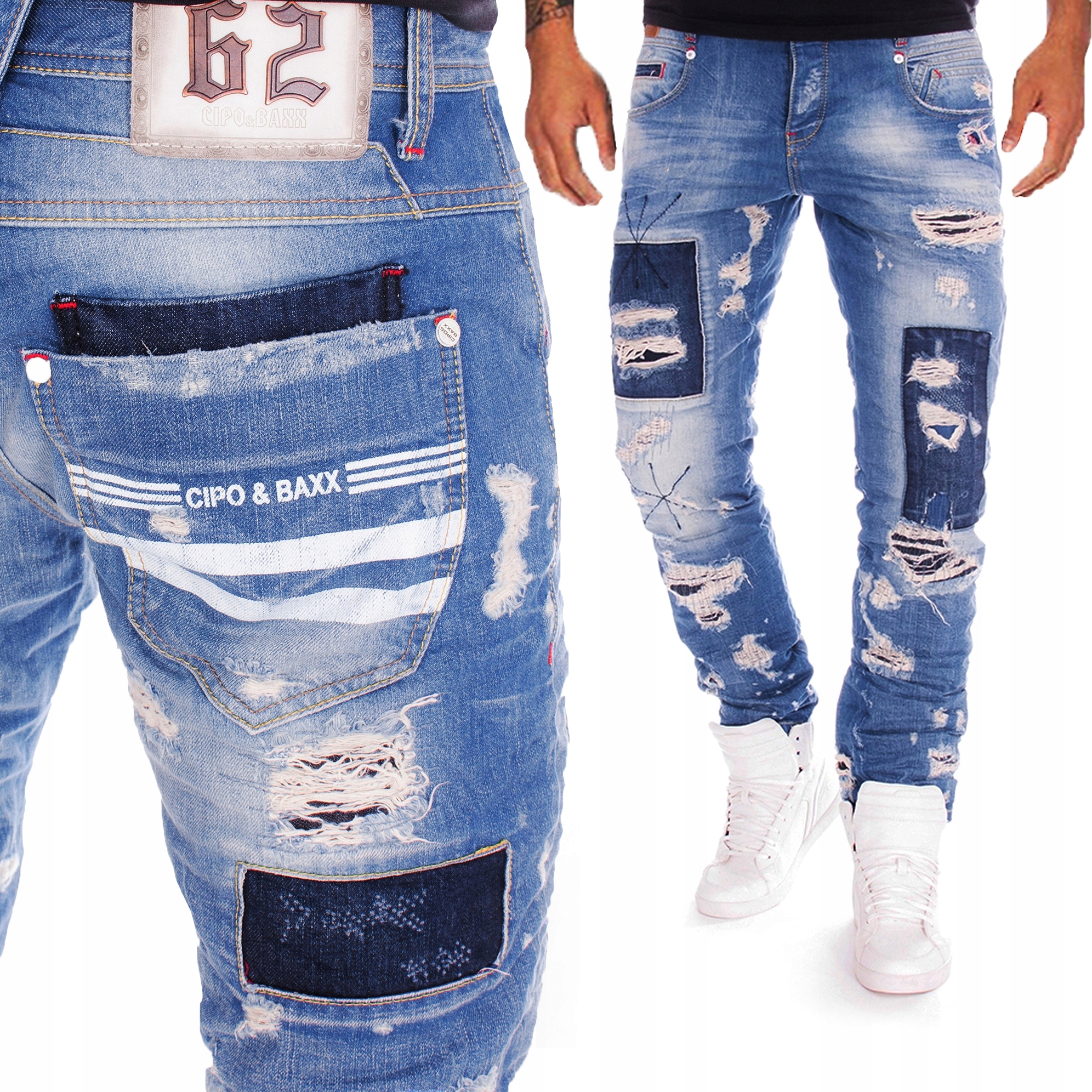 Kalhoty Cipo Baxx Džíny Street Style Díry Oděrky Záplaty