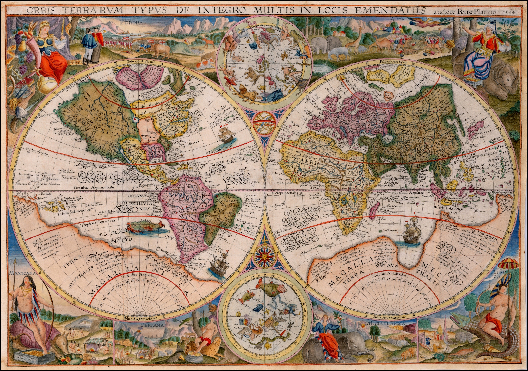 Plaská země Mapa světa Orbis terrarum Petruse Planciuse 1592vel. 120x90 cm