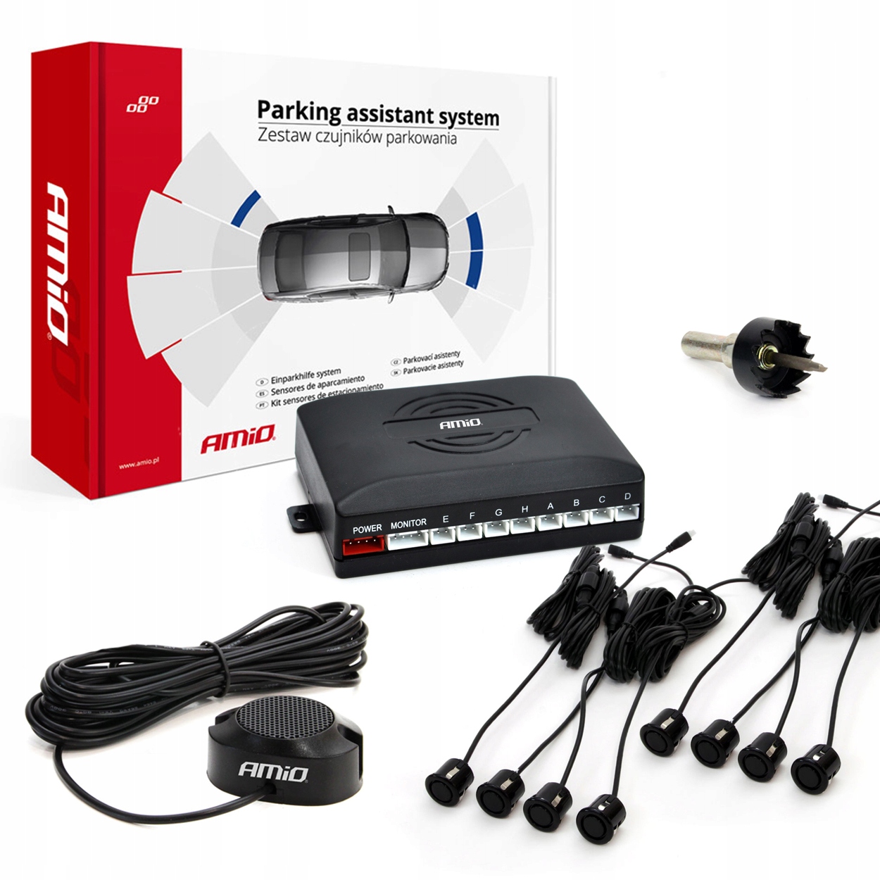 Czujniki Parkowania Cofania Buzzer 8 Sens. Czarne Model AMI-01604