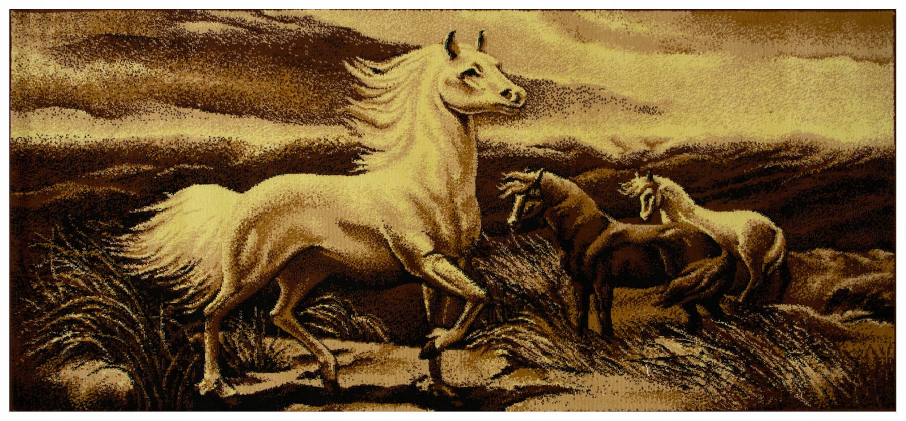 Makatka Na Ścianę Dywan Do Salonu Weltom Konie Beż Brąz Polska 100x210 cm