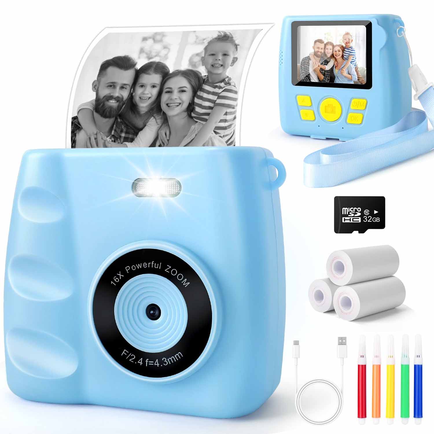 Drukuś Mini Termální Tiskárna Instantní Fotoaparát Pro Děti a 3 Rolek