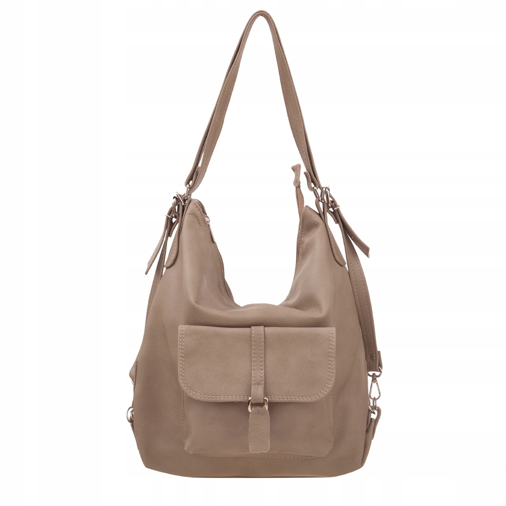 Taupe torebka plecak Miękka Skóra Naturalna worek toffi torebka skórzana A4