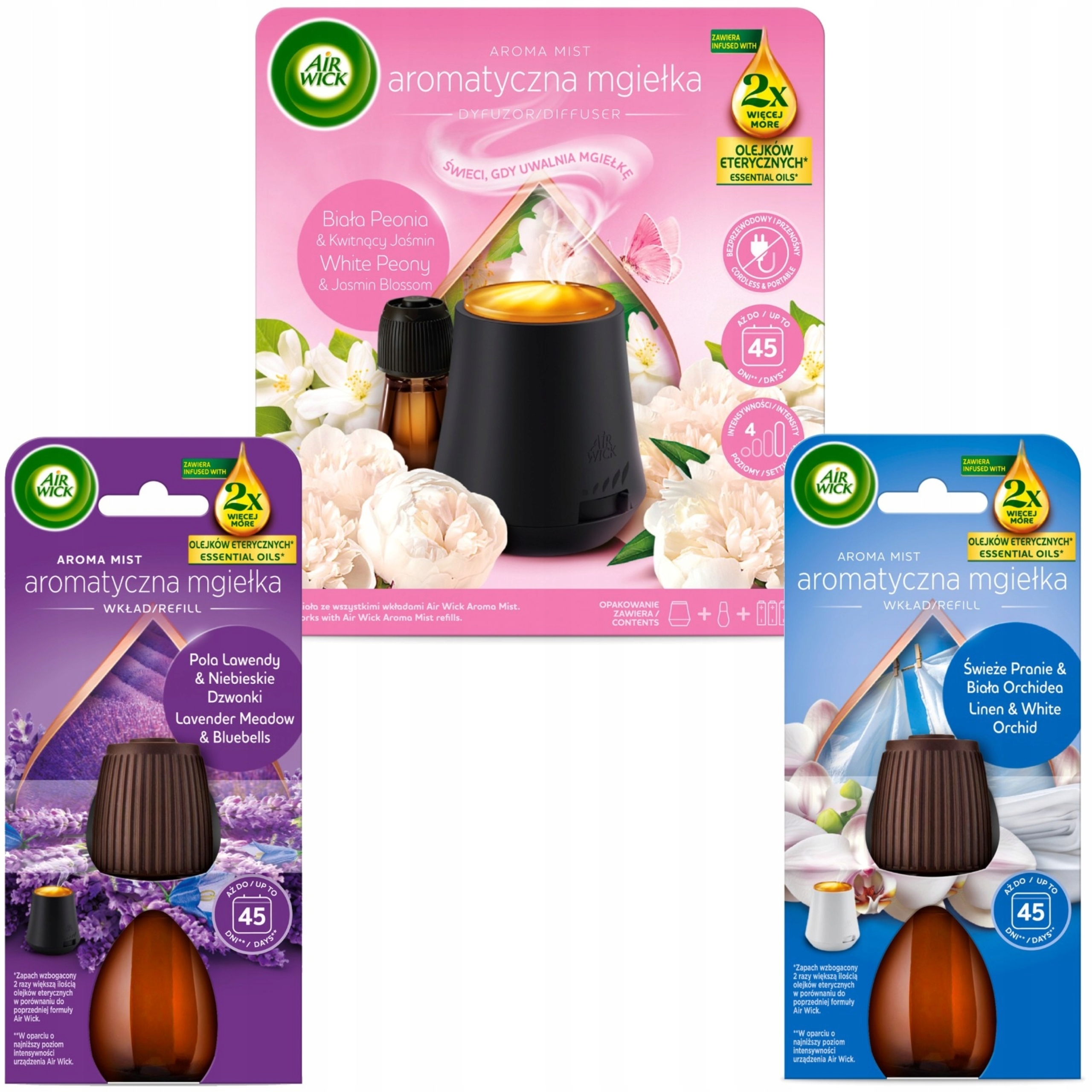 Air Wick Mlha Komplet Bílá Pivoňka Kvetoucí Jasmín Náhradní náplň 2x20 ml