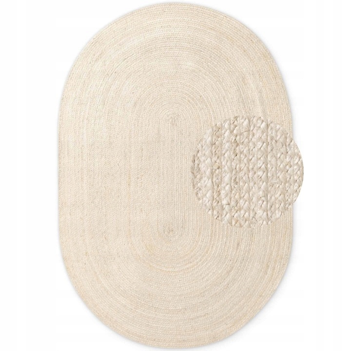 Koberec oválný do obývacího pokoje jutový 160x230 cm, ovál přírodní krémový koberec z juty
