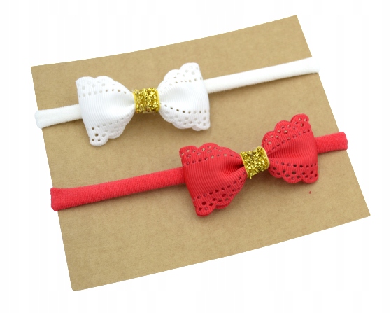 Opaski 2małe kokardki dla noworodka czerwona biała