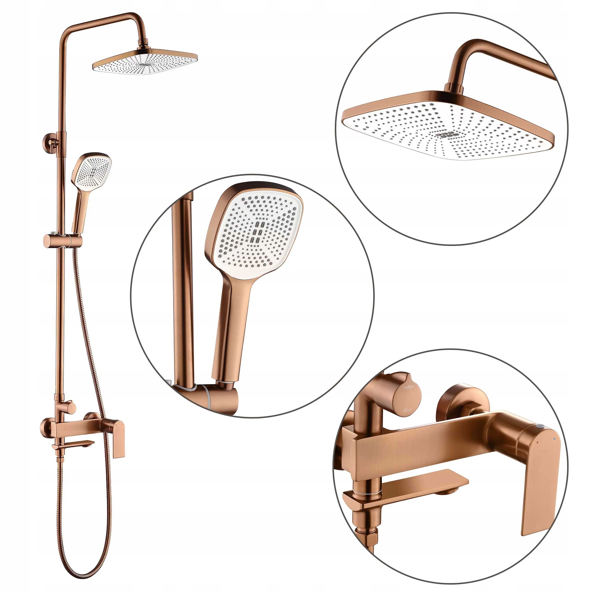 Súprava na striekanie s dažďovou sprchou, kefovaná meď, pohyblivý výtok Storm