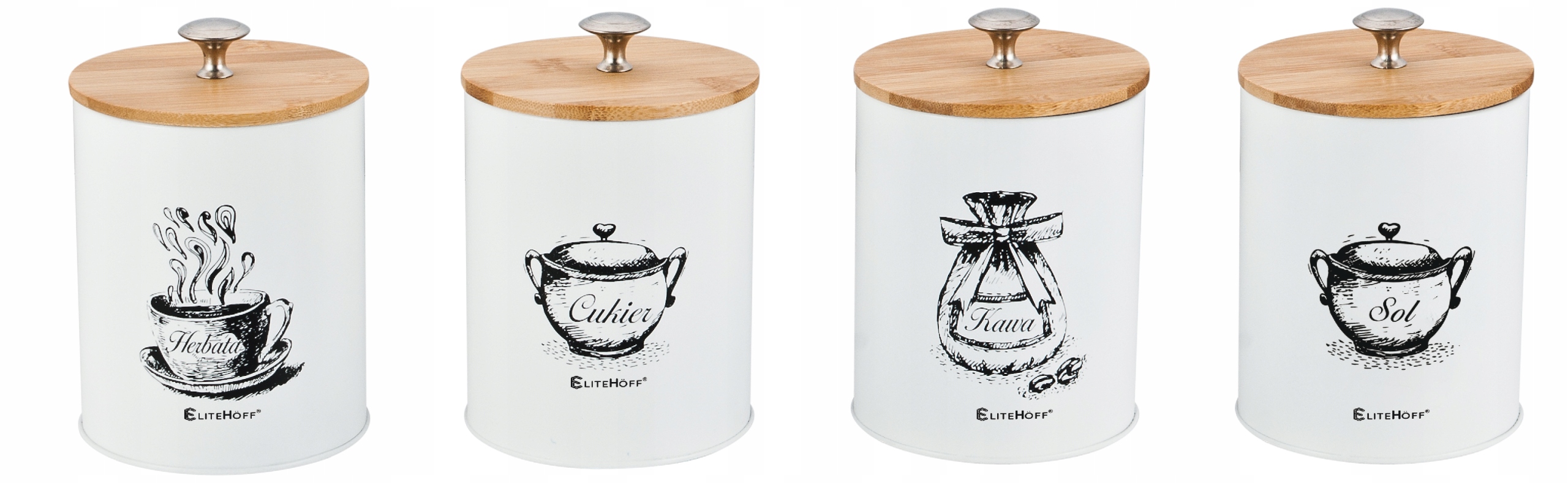 

Komplet Pojemników 4szt Kawa Herbata Cukier Sól