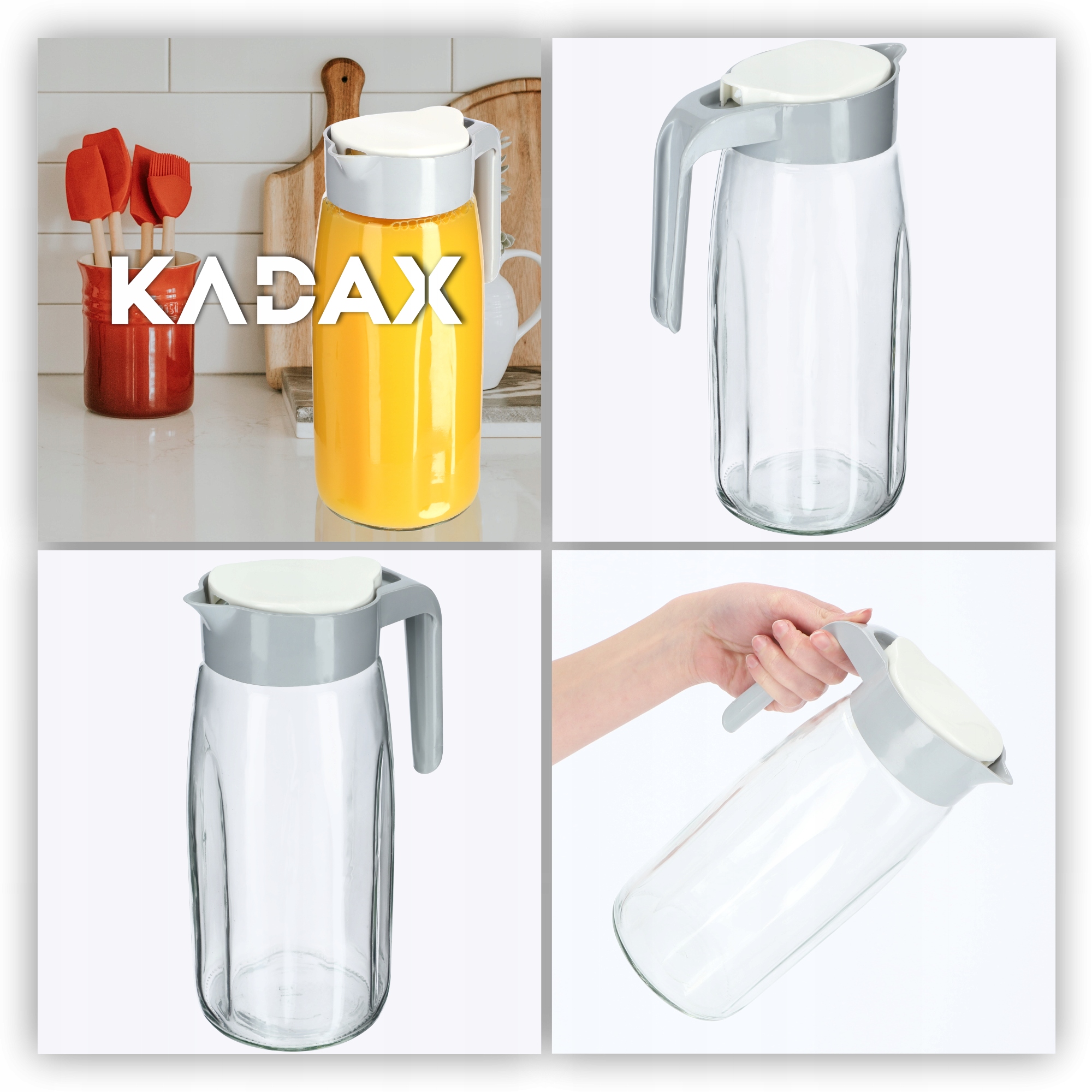 SZKLANY DZBANEK Z POKRYWKĄ NA WODĘ SOK NAPÓJ 1,45L Marka Kadax