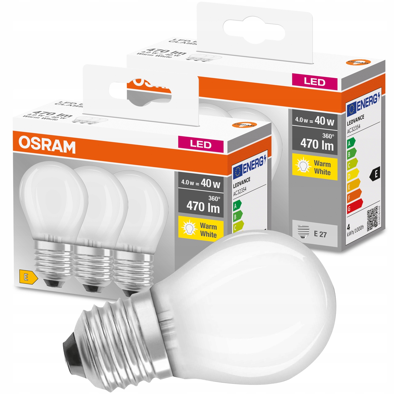 

6x Żarówka Led Kulka E27 4W 40W 2700K Osram Base