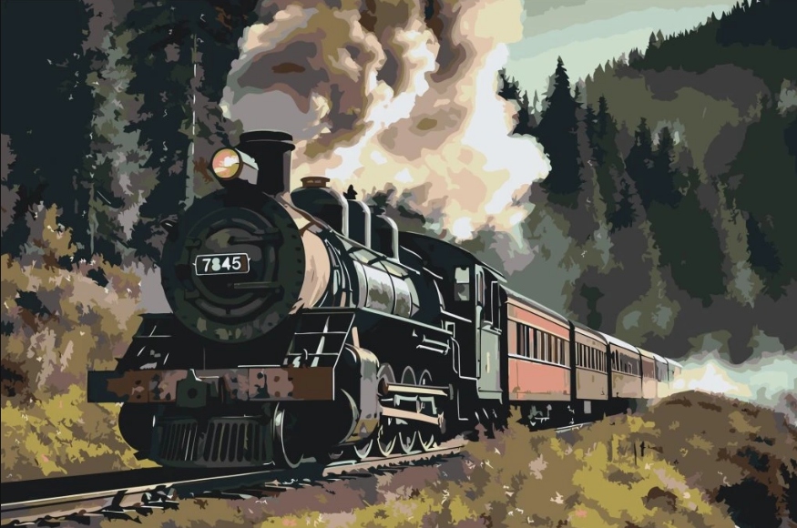 Malování Podle Čísel Parní vlak Příroda Krajina Hory Les XXL 40x60 cm