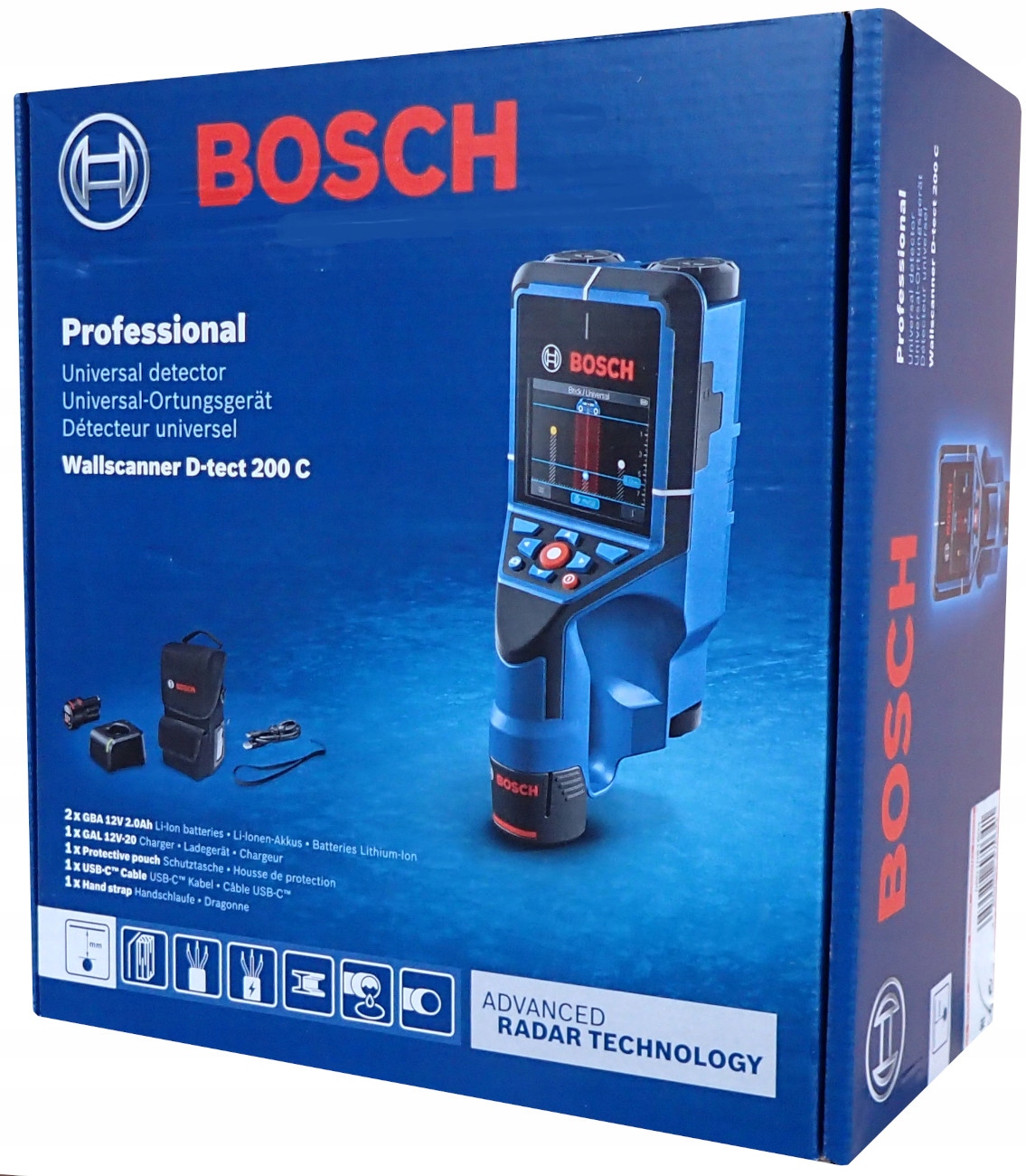 Detektor kovových trubek kabelů Bosch D-tect 200 C 2x 2.0Ah