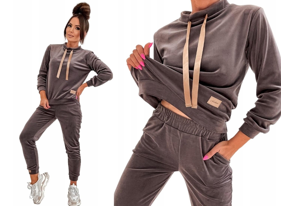 Krásný Dámský Velurový Tepláková Souprava Premium Pl Grafitový Výrobek S