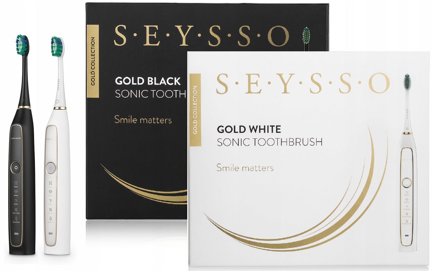 Szczoteczka elektryczna do zębów Seysso Gold zestaw ładowarka etui końcówki