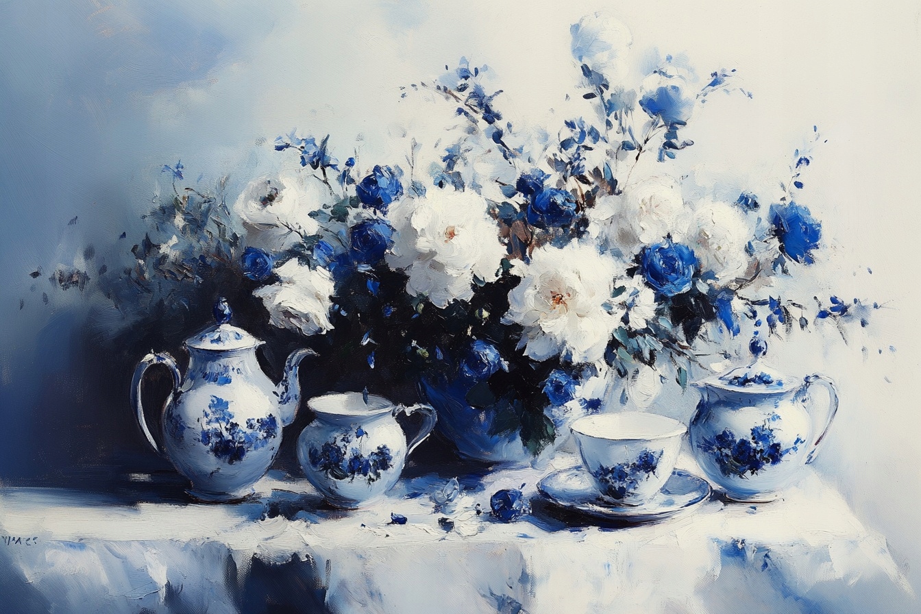 Obraz Na Plátně Canvas Květiny Čínský Porcelán Servis Káva Čaj 120x80