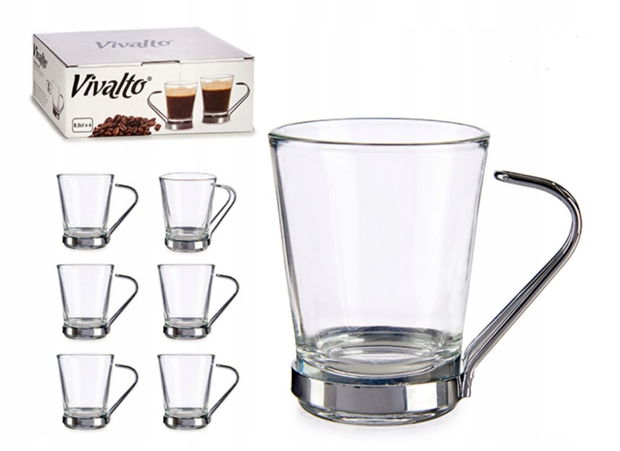 

Komplet Szklanek 6 szt do Herbaty Kawy z Uchem