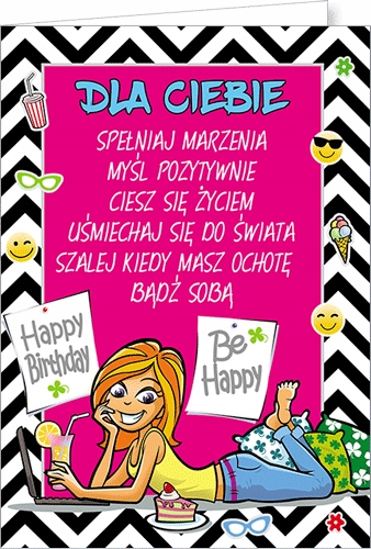 

Kartka dla dziewczyny wesoła z życzeniami Young24