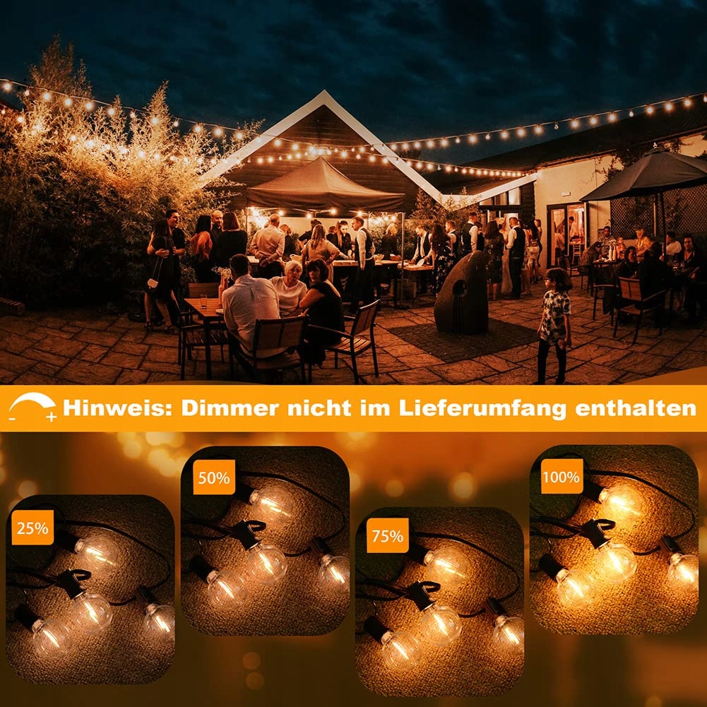 ROMWISH Lampki LED Girlanda 12M IP44 Wodoodporna Do Ogrodu Tarasu Ślub — miniatura 3