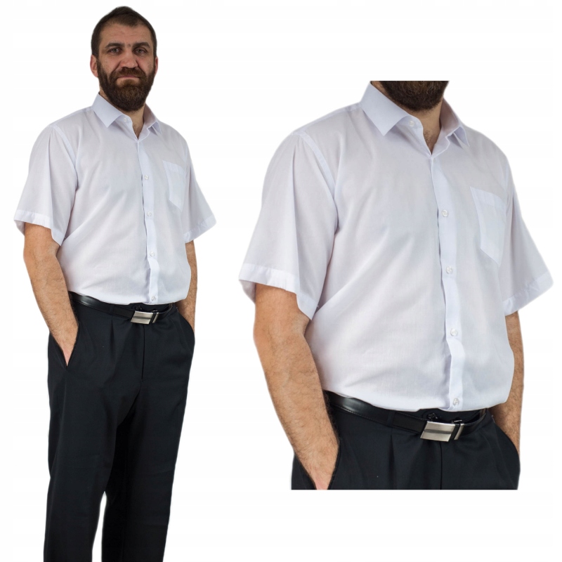 38/39 Elegancka koszula męska BIAŁA bawełna krótki Rękaw krótki rękaw
