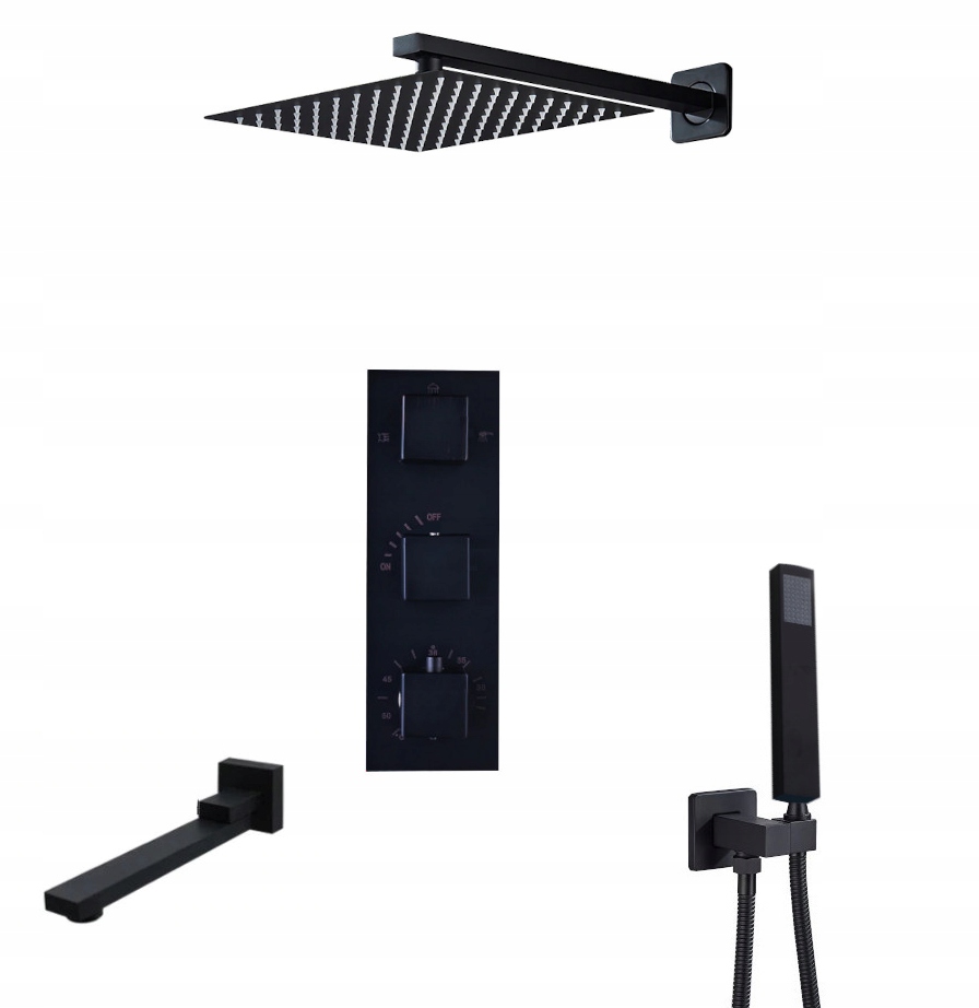 Podomietkový Set Termostat Výtok Čierny Mat Deštrukcia 20 CM