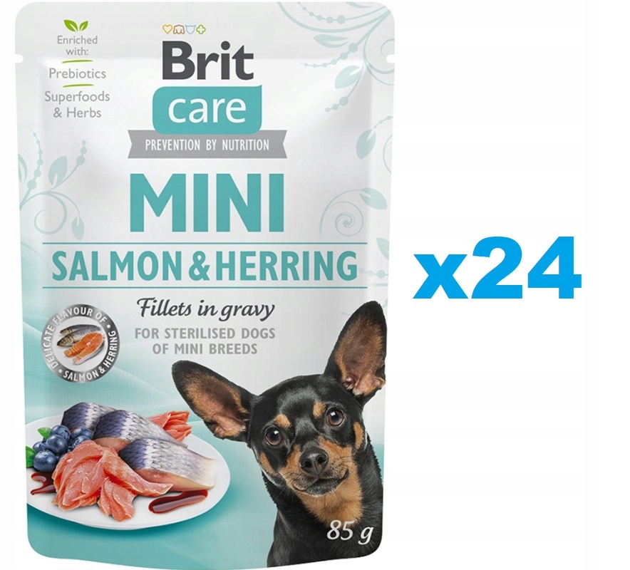 Brit Care Mini Pouch Losos a Sleď Sterilised vlhké krmivo pro psy 24x85 g