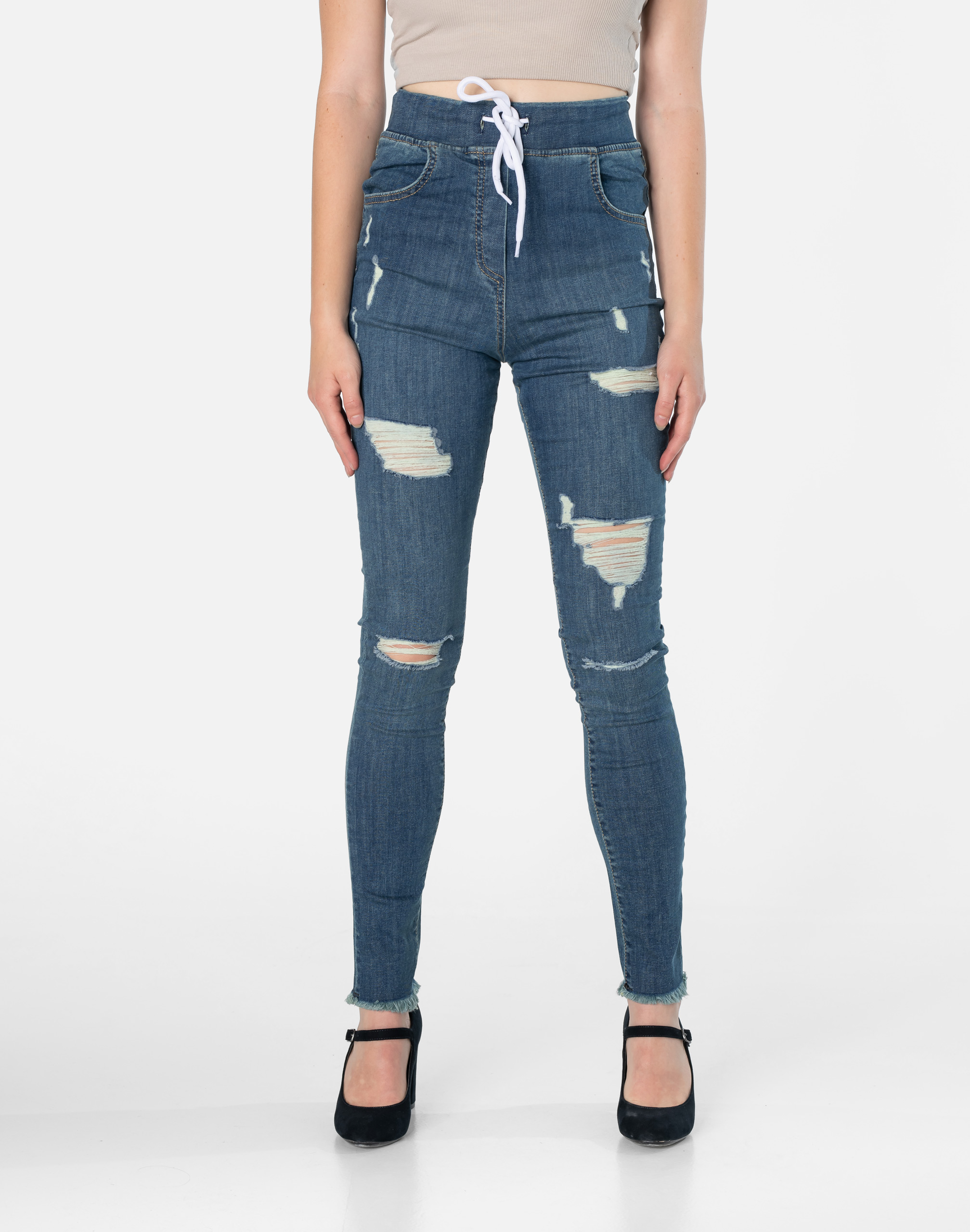 Spodnie Jeans Rurki Damskie Wysoki Stan 9021A-5 32 Rozmiar 32
